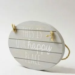 Dunelm Grey Happy Place Hanging Plaque -VibeAura Shop 1000107362 alt03