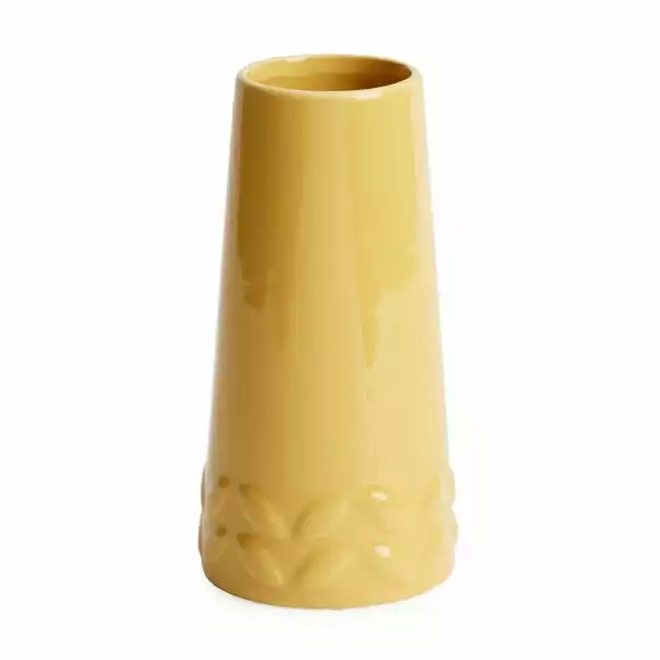 Dunelm Ochre Leaf Pattern Ceramic Tapered Vase 1 Dunelm Ochre Leaf Pattern Ceramic Tapered Vase