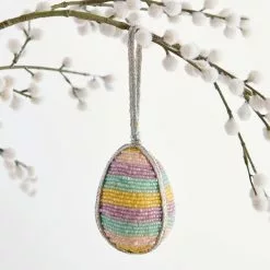 Dunelm Beaded Striped Rainbow Hanging Egg Decoration