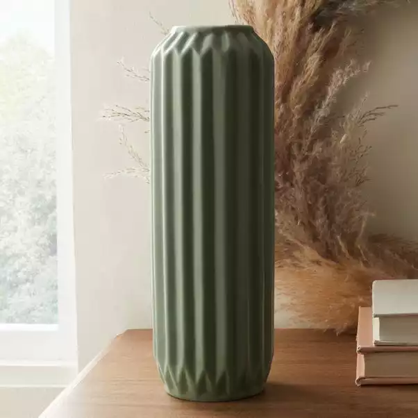Dunelm Fluted Vase 25cm Sage 1 Dunelm Fluted Vase 25cm Sage