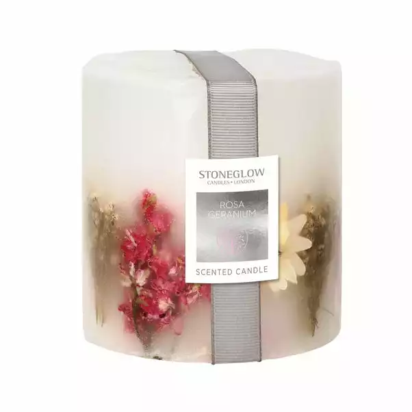 Stoneglow Geranium Rosa Scented Pillar Candle 1 Stoneglow Geranium Rosa Scented Pillar Candle
