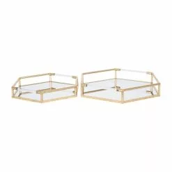 Pacific Lifestyle Set Of 2 Metal & Mirrored Gold Trays -VibeAura Shop 30803397 alt02
