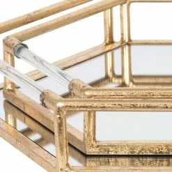 Pacific Lifestyle Set Of 2 Metal & Mirrored Gold Trays -VibeAura Shop 30803397 alt03
