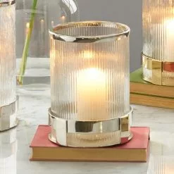 Pacific Lifestyle Metal And Clear Textured Small Hurricane Vase