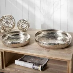 Pacific Lifestyle Set Of 2 Silver Hammered Metal Bowls